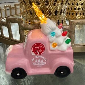 Pink Ceramic Christmas Truck with Lights